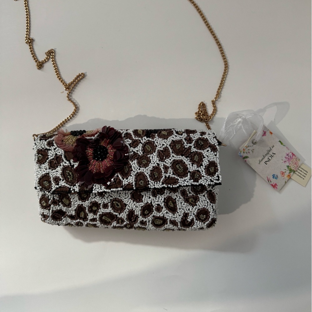 Viral Beaded Floral Clutch with Chain Strap